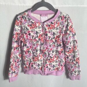 Gymboree Girls 5T Floral Zip-Up Jacket Purple Trim 100% Cotton Long Sleeve